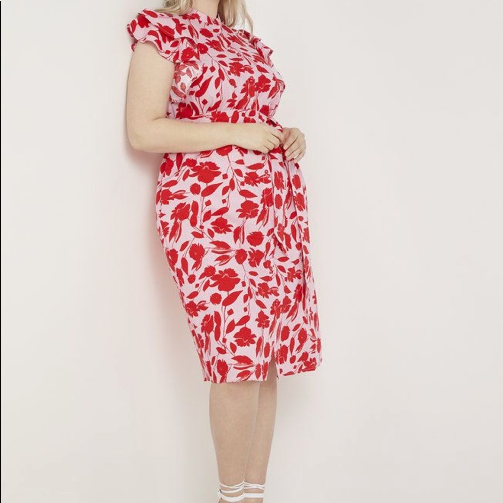 Eloquii Red Floral Midi Dress